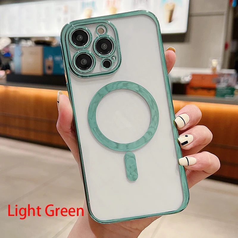 Electroplated magnetic Magsafe wireless charging case suitable for iPhone 11 13 12 14 Pro XS Max X XR 8 Plus silicone phone case