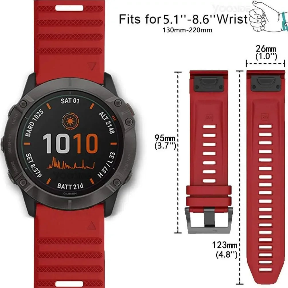22mm 26mm Width Silicone Strap For Garmin For Garmin Forerunner 970 965 955 QuickFit Watch Band Fenix 8 7 7X Pro 6 6X 5 5X Plus