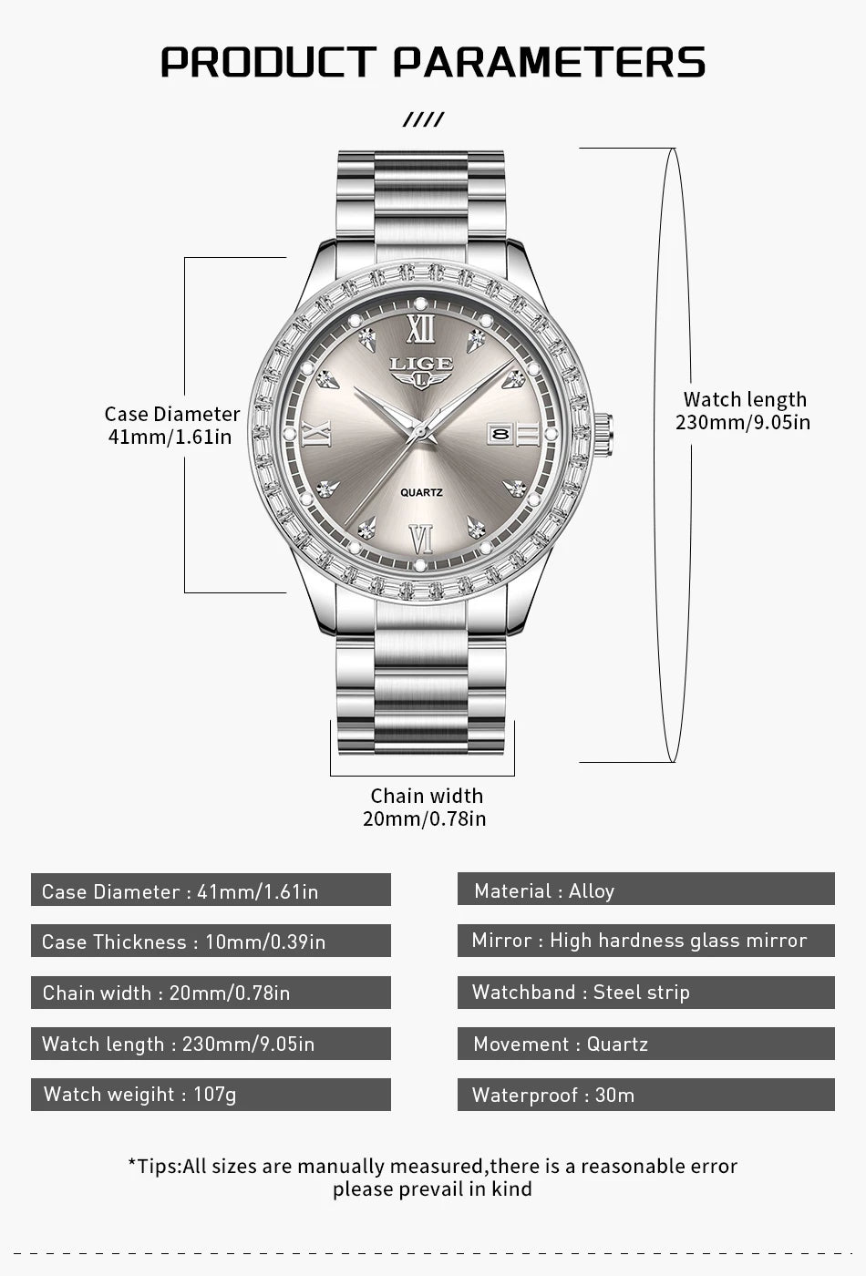 LIGE Creative Diamond Design Watch Women Waterproof Stainless Steel Luminous Ladies Watches Simple Elegant Quartz Wristwatch