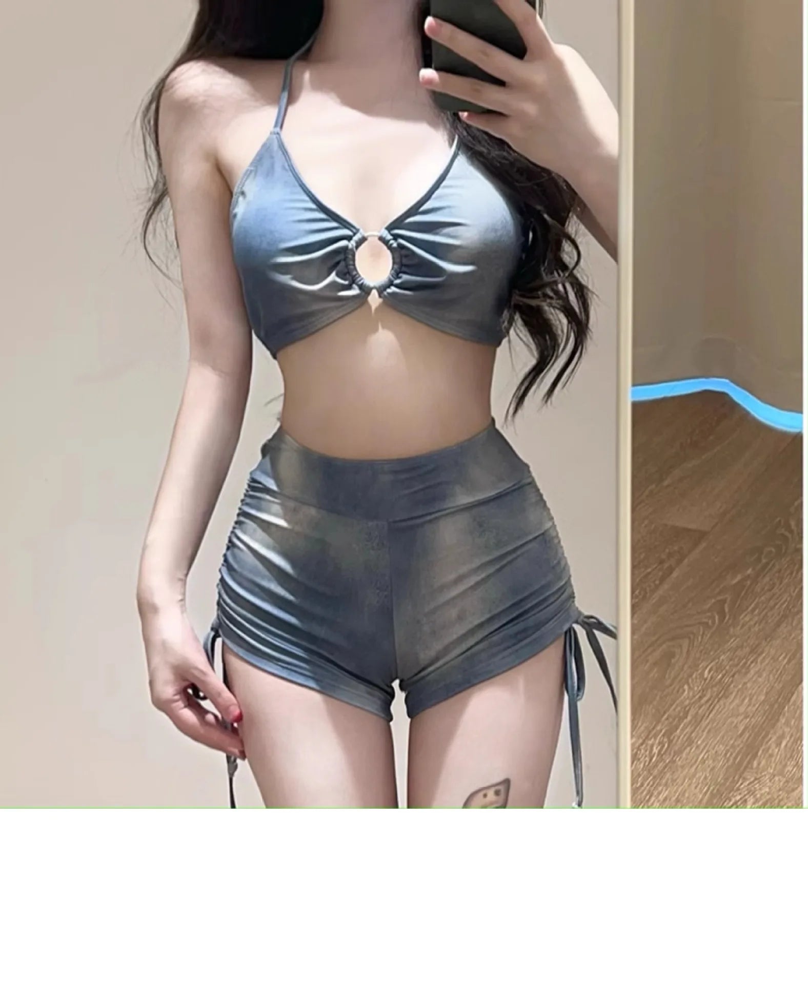 Vacation American Sexy Tie Dye Blue Sports Split Flat Angle Bikini Cover Three Piece Set Hot Spring Vacation Swimsuit for Women