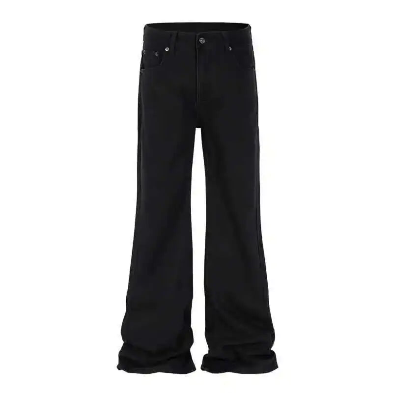 PFNW High Street Simple Design Men's Black Micro-flared Pants Trendy 2025 New Solid Color Jeans Spring Tide Trousers 28W5577