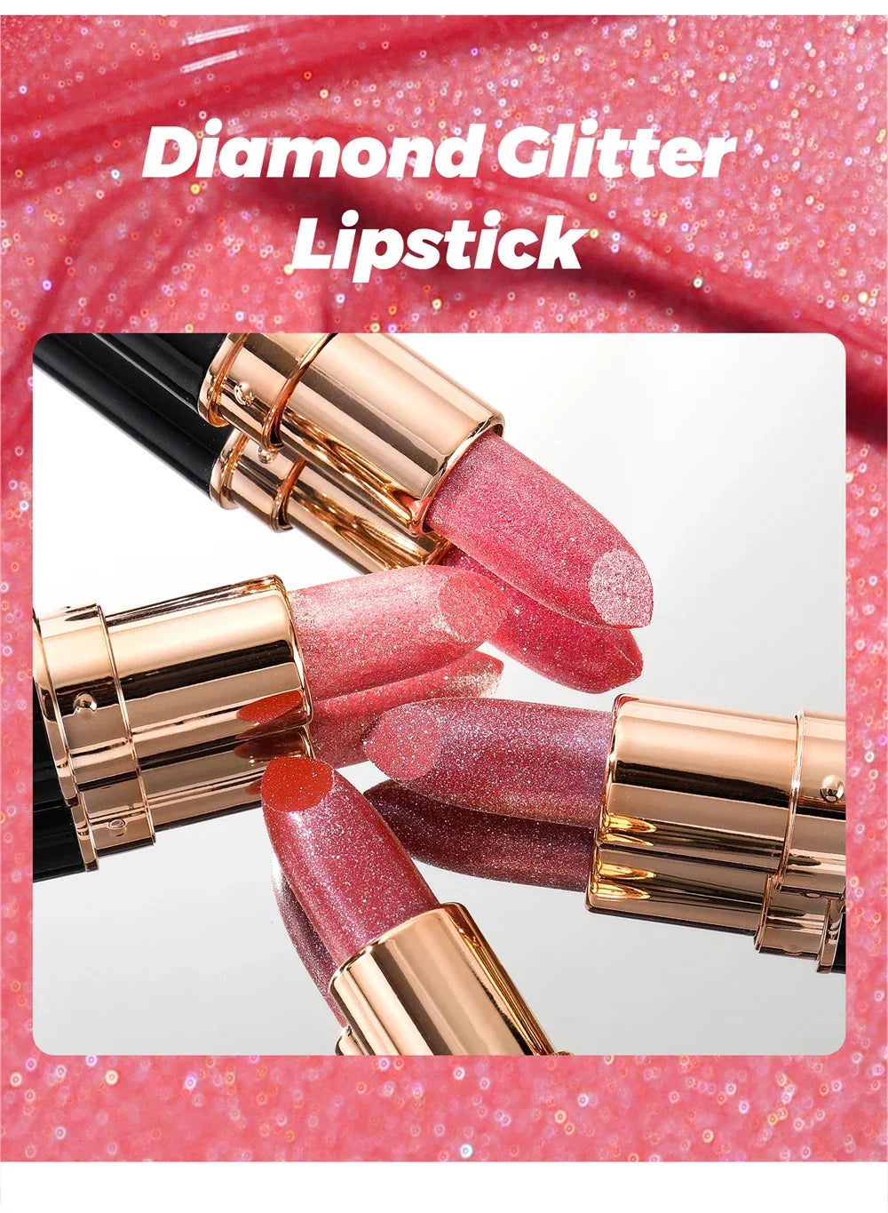 Black Tube Shiny Diamond Lipstick Pearl Moisturizing Glitter Lip Tint Balm Waterproof  Lasting Lip Gloss Shimmer Sexy Lip Makeup