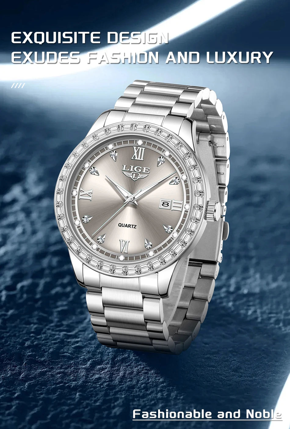 LIGE Creative Diamond Design Watch Women Waterproof Stainless Steel Luminous Ladies Watches Simple Elegant Quartz Wristwatch