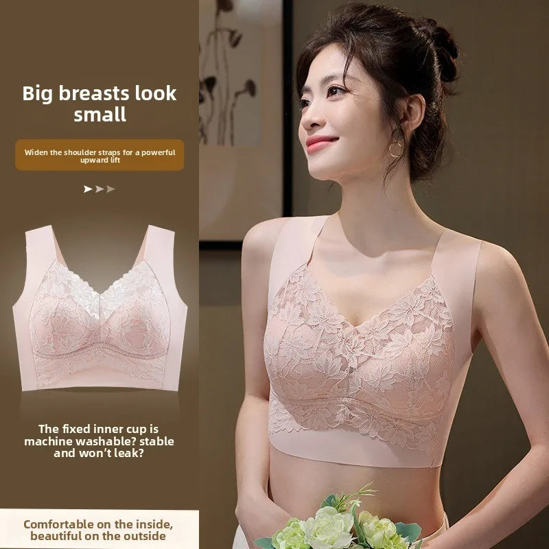 Ladies Comfortable Sexy Lace Seamless Breathable Back Bra All Season Comfortable Without Steel Ring Gathering Anti Sagging Vest