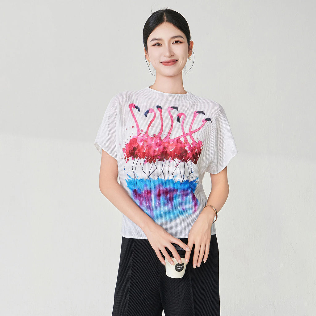 Summer Ladies Elegant T-shirt High Quality Loose Casual Tops Miyake Pleated Tops Factory Direct Sales