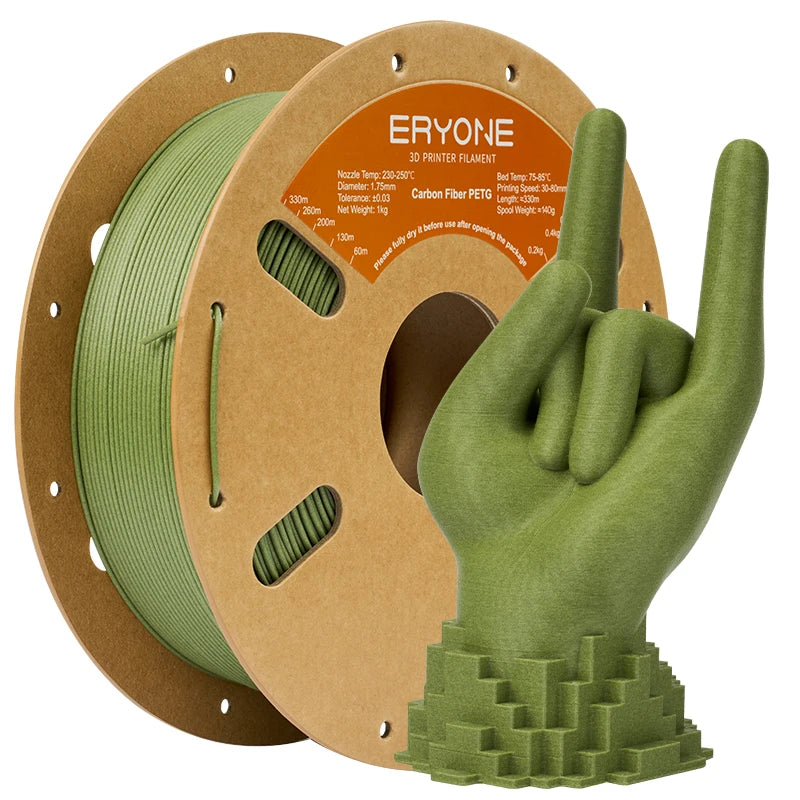 ERYONE PETG Carbon Fiber 3D Printer Filament 1.75mm 1KG ±0.03mm Precision - High Strength & Stiffness for FDM Printers