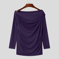 Sexy Fashion Style Tops INCERUN Men's Solid One-shoulder T-shirt Casual Clubwear Male Hot Sale Long Sleeved Camiseta S-5XL 2024