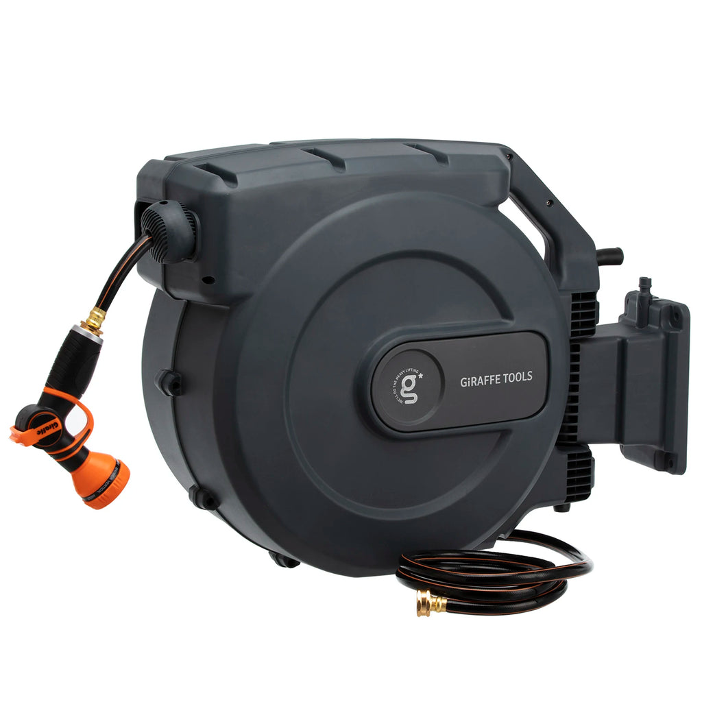 Giraffe Tools AW505/8 Retractable Garden Hose Reel 5/8" x 115+5 ft, Heavy Duty Wall Mounted Water Hose Reel Automatic Rewind