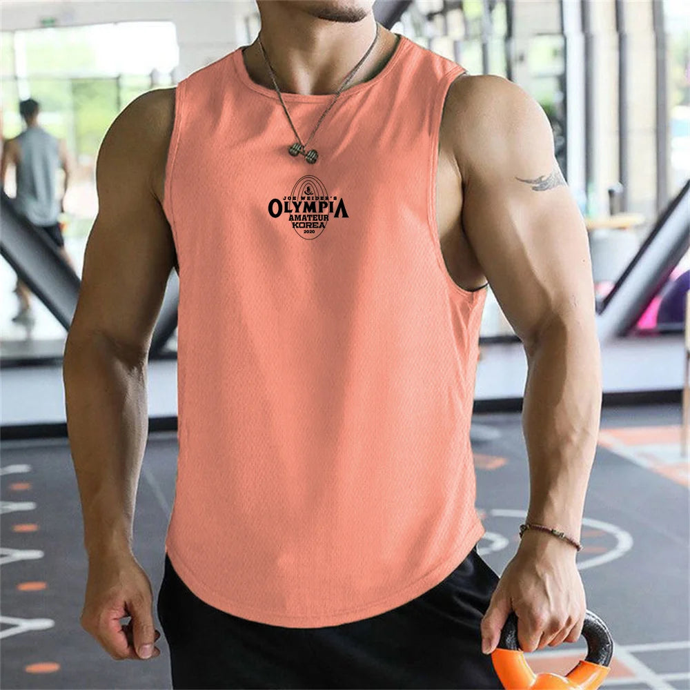 Summer Men Olympiad Vest Plus Size Stripe Gym Tank Top Men Fitness Male Exercise Sports Vest Undershirt Bodybuilding Clothing