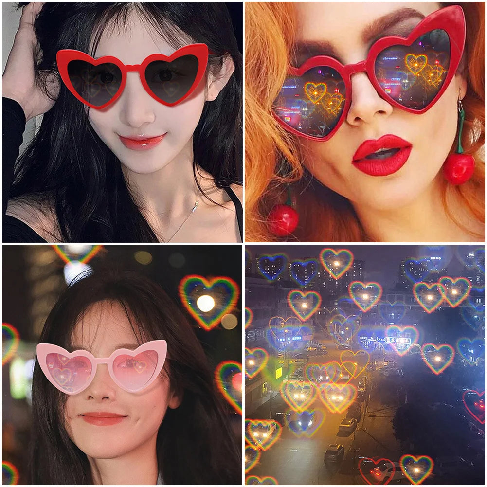 Love Special Effect Heart-shaped Glasses Fashion Heart Diffraction Sunglasses Watch The Night Lights Become Love Special Effect