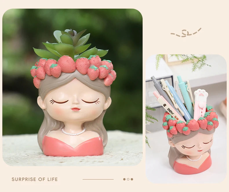 Cute Girl Flower Pot for Succulents, Decorative Planters Girls Portrait Garden Pots for Home Decor Desktop Ornament