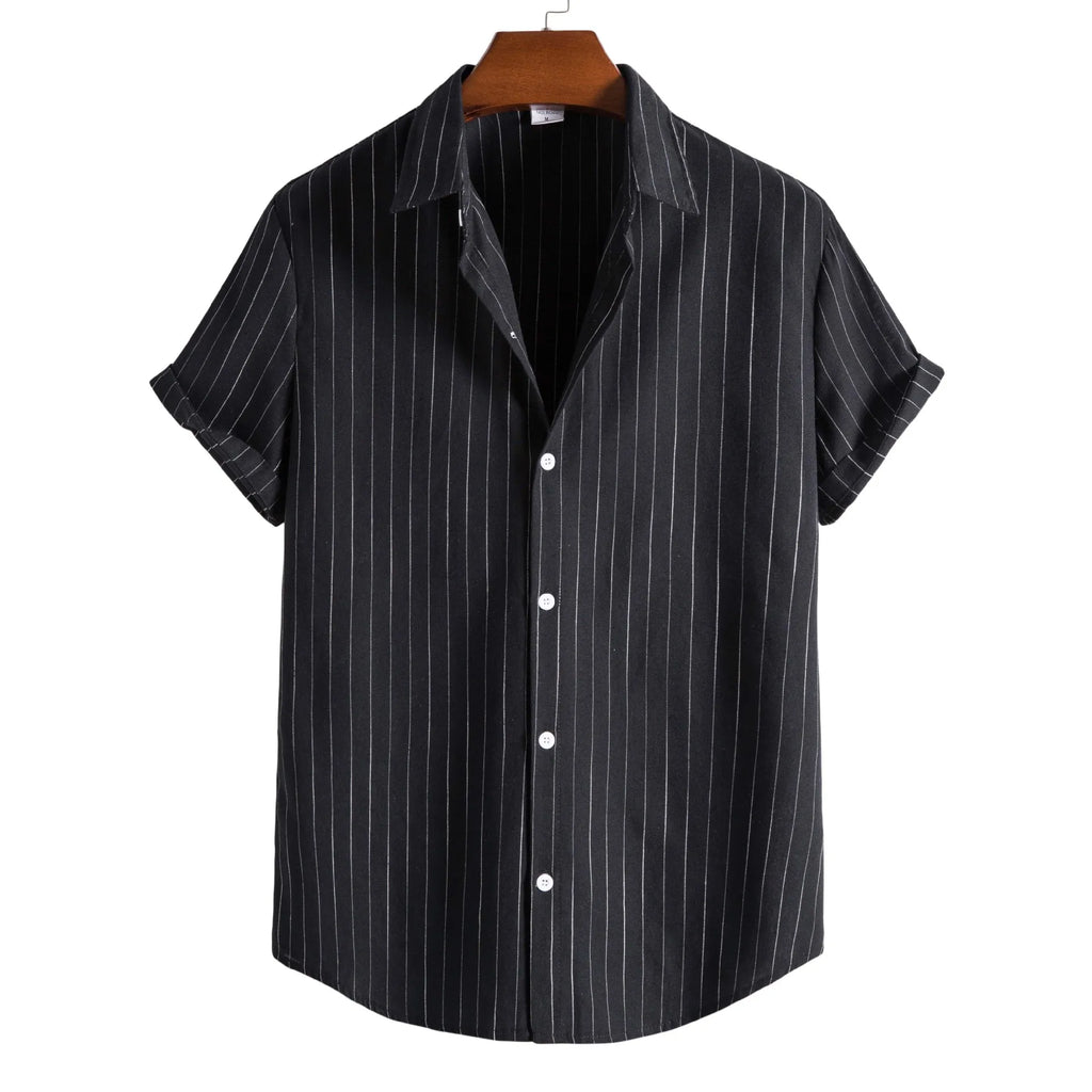 2026 Men's Striped Shirts Fashion Holiday Style Short Sleeve Casual Shirts Comfortable Loose Street Tops Men Summer Basic Shirts
