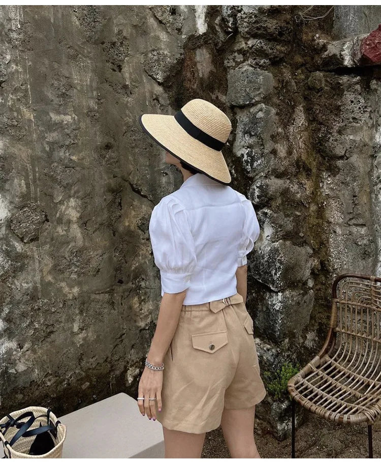 Wide-Brimmed Black-Trimmed Straw Hats for Women Summer Vintage French-Style Elegant Hepburn Wide-Brimmed Woven Caps Gorras