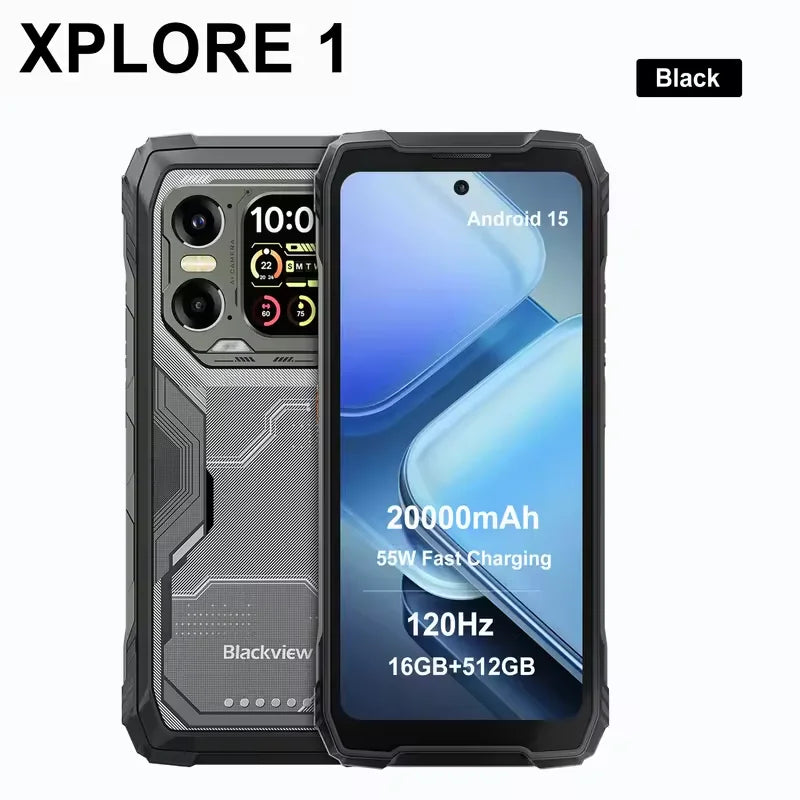 Blackview XPLORE 1 Rugged Phone 16GB+512GB 6.78'' 120Hz 2.4K Display 20MP Night vision Android 15 20000mAh 5G NFC Smartphone