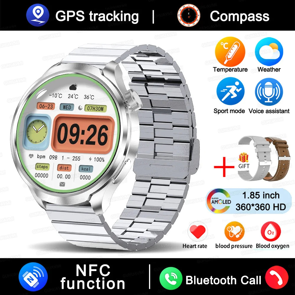 2025 New GPS Sports Smart Watch Men 1.85-inch AMOLED Screen Men IP68 Waterproof Clock Compass Call NFC fitness Tracking Watches