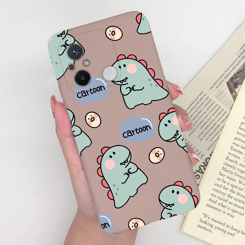 Phone Case For Redmi 12C 11A 4G Cartoon Dinosaur Soft Silicon TPU Matte Back Cover Coque For Redmi 12 C 11 A 4G Funda Capa Shell