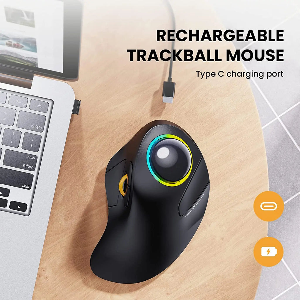 ProtoArc Wireless Index Finger Trackball Mouse Rechargeable RGB Rollerball BT 2.4g Mice for Computer Laptop 3 Device Connection