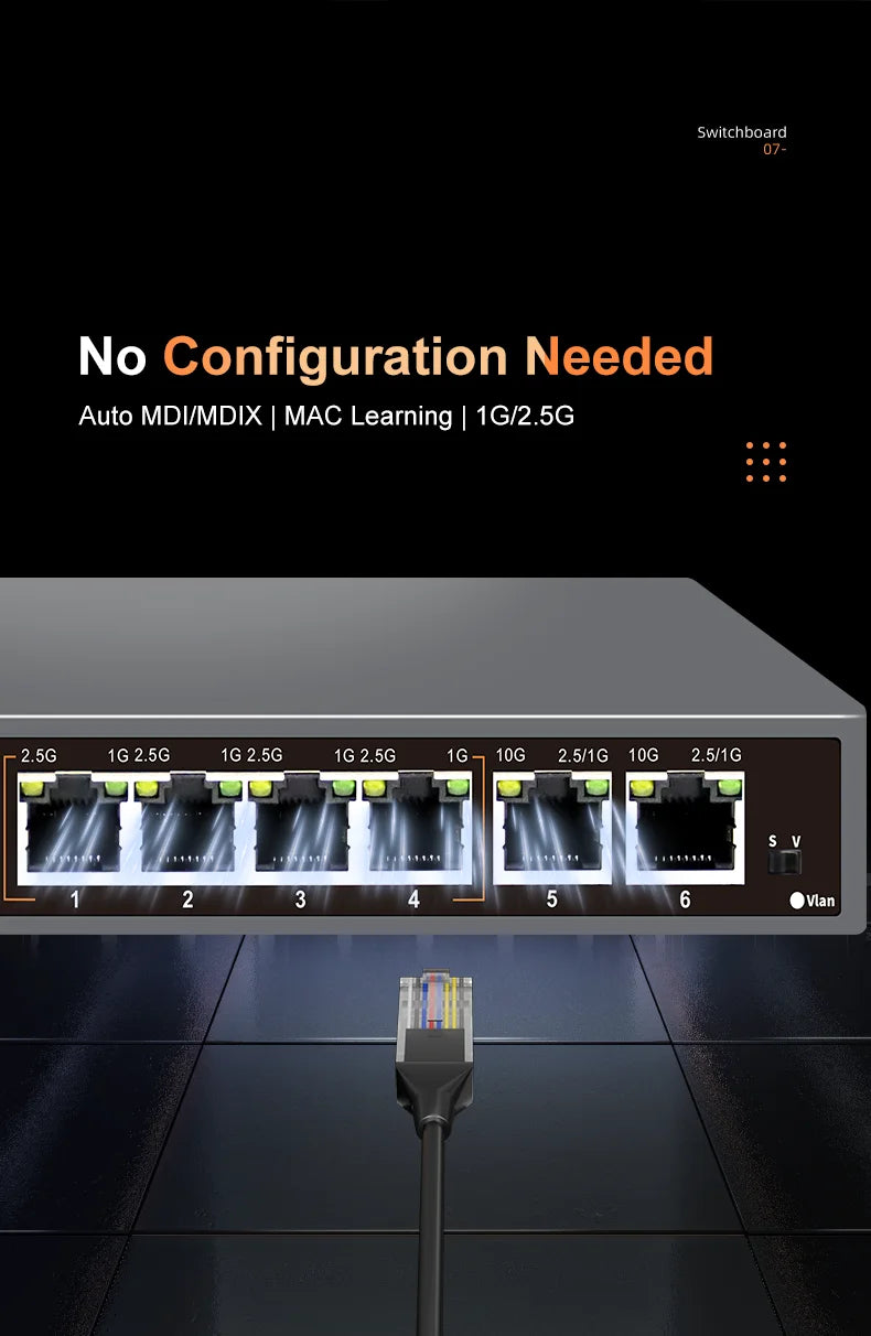KeepLiNK 6-Port Multi-Gigabit Unmanaged Network Switch 4 X 2.5Gb RJ45 + 2 X 10Gb RJ45 for High-Speed Data Networking
