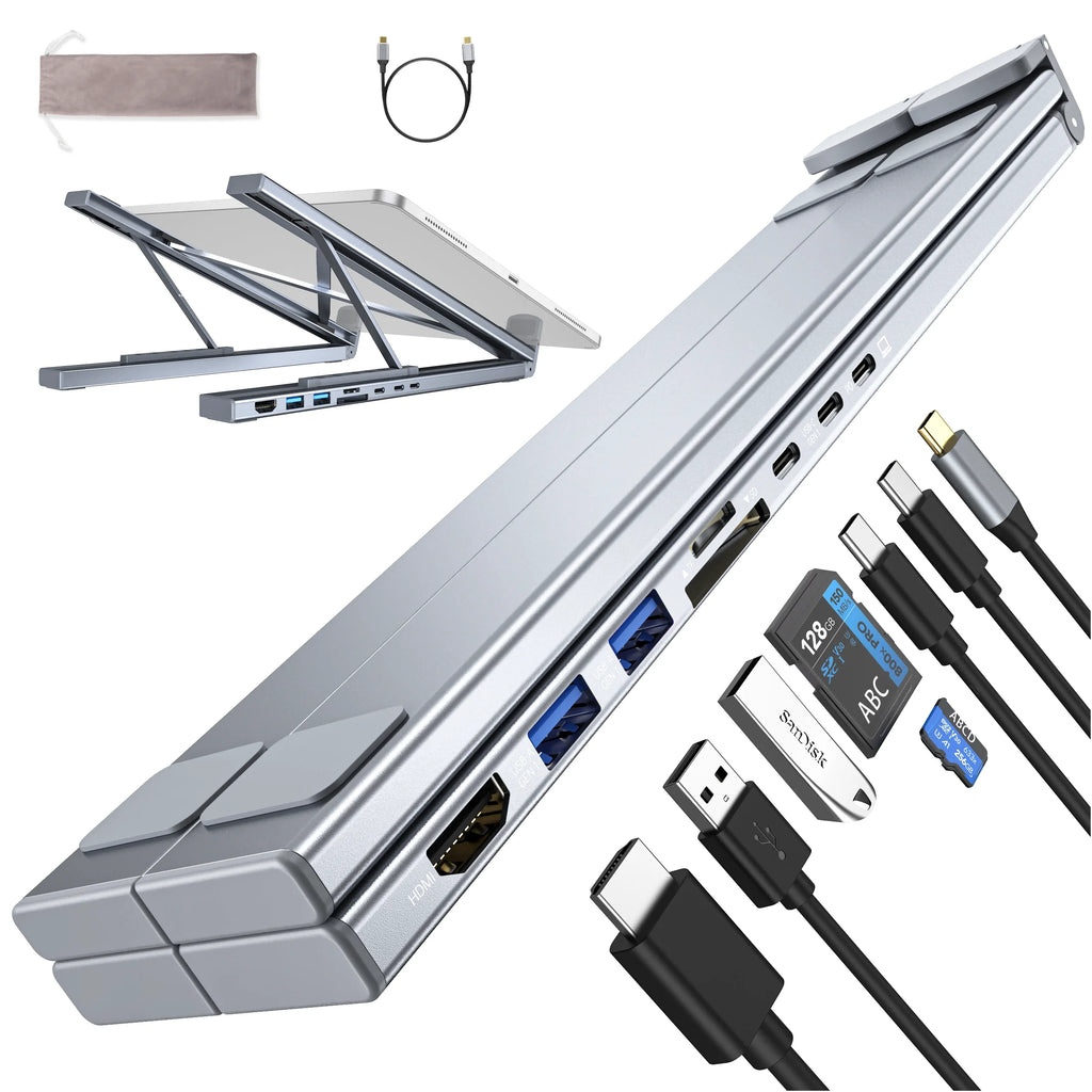 8-in-1 USB-C Laptop Stand With Docking Station Universal USB C Dock Tablet Stand Foldable Type-C Hubs Adapter Plug Play