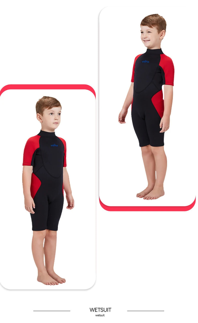 Children's 2mm 3mm Neoprene Wetsuit One-piece Long Sleeve Diving Suit Cold Proof Sunscreen Surfing Swimming Snorkeling Swimsuit