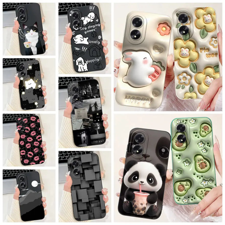 For Oppo A38 CPH2579 Phone Case New Fashion Soft Matte Silicone Rabbit Flower Goothic Style Capa For Oppo A18 CPH2591 Back Cover