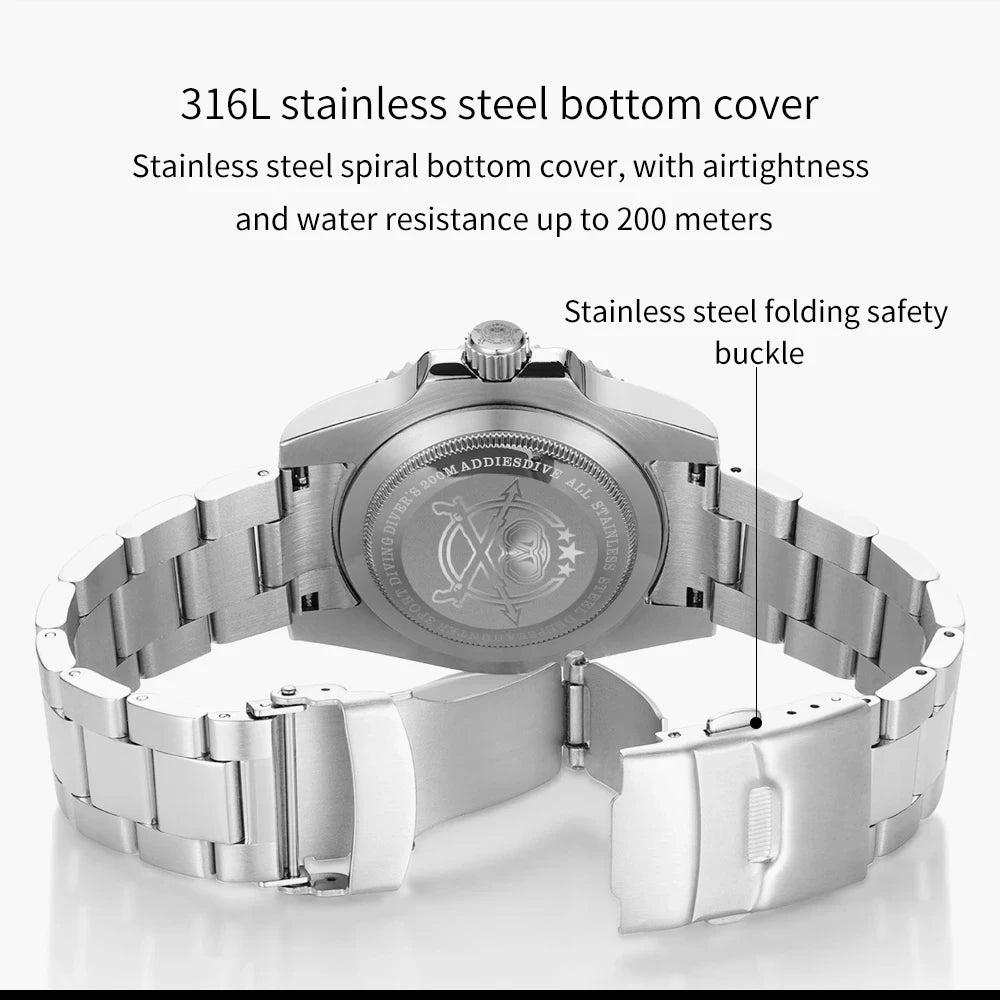 ADDIESDIVE 41mm Men's Diver Quartz Watch Domed Glass Ceramic Bezel Wristwatch Waterproof 200m Super Luminous Stainless Watches
