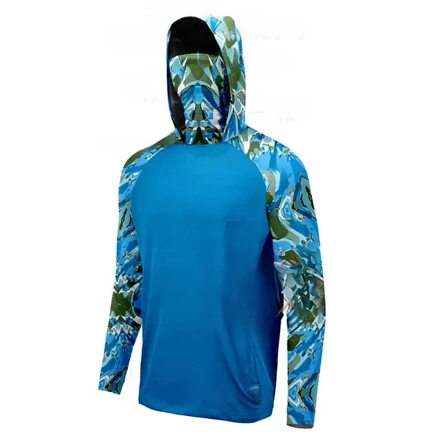 2024 Hooded Face Mask Sun Protection UV Protection Grey camouflage Long Sleeved Hiking Sportswear Fishing Suit