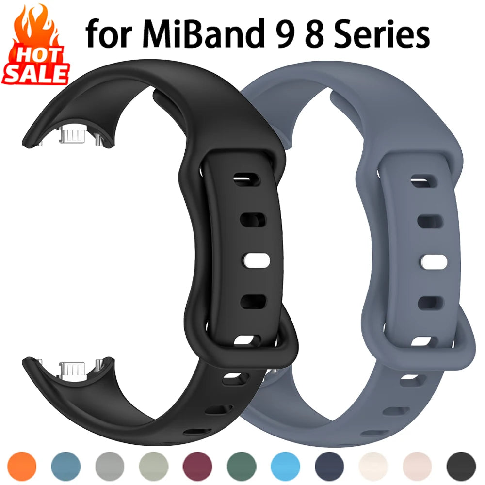 Silicone Strap for Xiaomi Mi Band 10 9 8 NFC Sport Rubber Bracelet Wristband Correa Xiaomi Smart Band 8 9 10 NFC Accessories