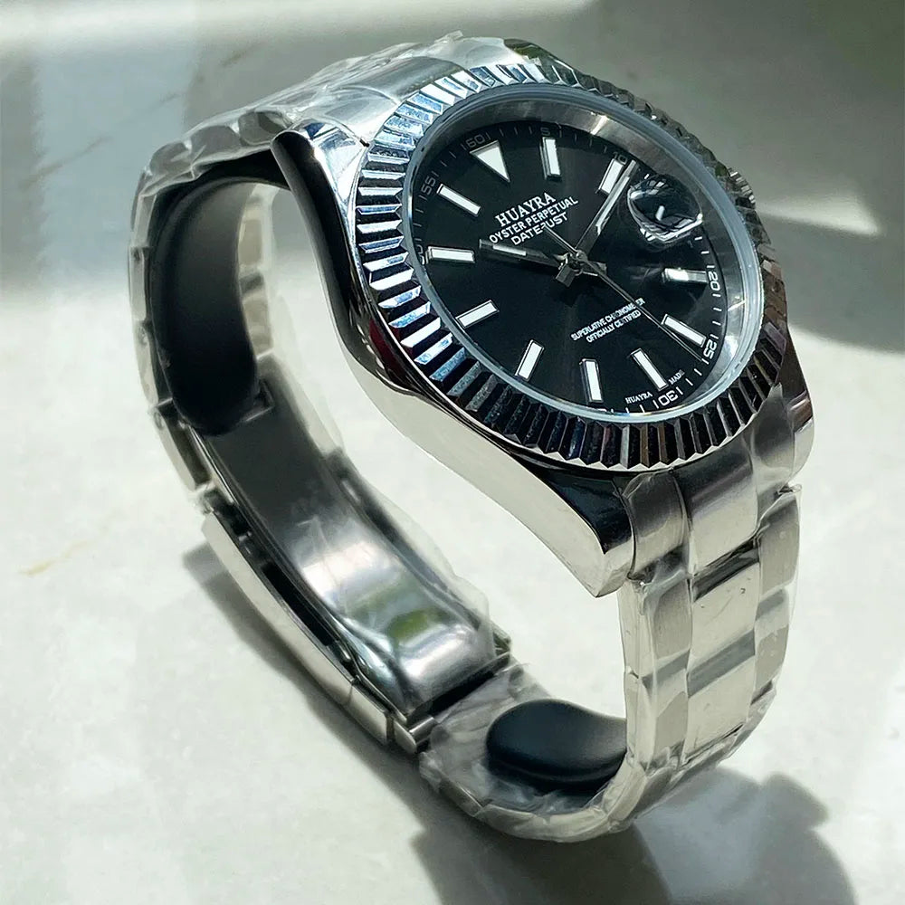 Luxury 41mm Men's Watch Black Dial Water-Resistant Date Function Chinese NH35 Movement Sports Stainless Steel Strap Steel Case
