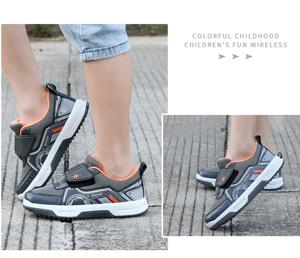 BONA  New Designers Running Shoes Fashion Classic Sneakers Children School Sport Footwear Comfy Kids Breathable