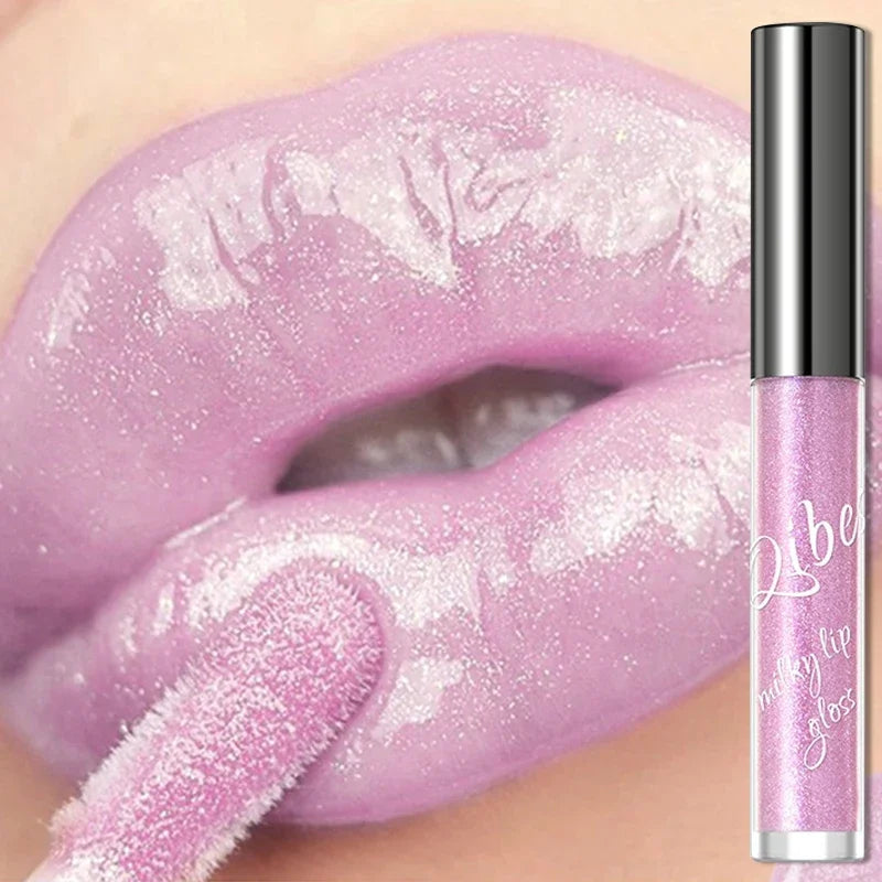 Shimmering Taro Purple Lip Gloss Moisturizing Plumping Gold Sparkle Lip Gloss Glassy Jelly Shine Liquid Lipstick for Sexy Makeup