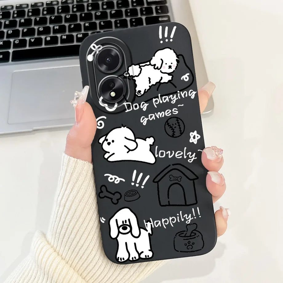 For Oppo A38 CPH2579 Phone Case New Fashion Soft Matte Silicone Rabbit Flower Goothic Style Capa For Oppo A18 CPH2591 Back Cover