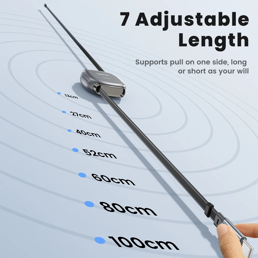 Toocki PD100W USB-C Cable Magnetic Slot Design 7 Adjustable Length 1M Retractable USB C to Type C Cable for iPhone 16 15 AirPods