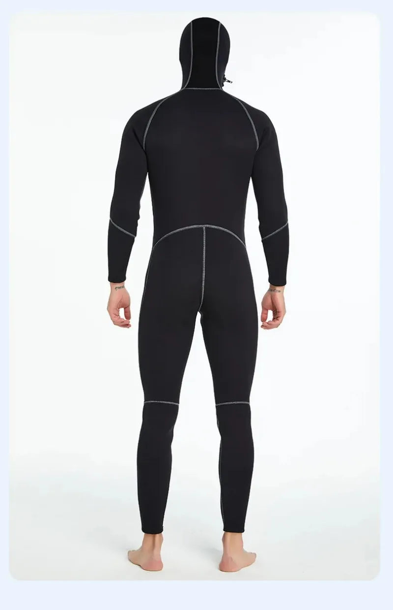 SBART 3mm One-piece Neoprene Wetsuit Men Hooded Warm Long Sleeve Diving Suit Cold Proof Sunscreen Surfing Swimming Snorkeling