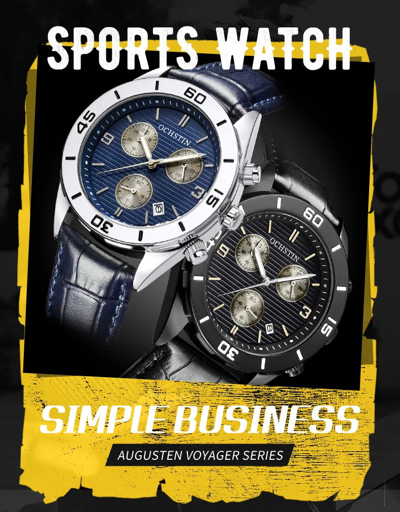 OCHSTIN Men's Watches Top Brand Sport Men Wrist Watch Leather Quartz Watch Sports Waterproof Male Clock Chronograph Function