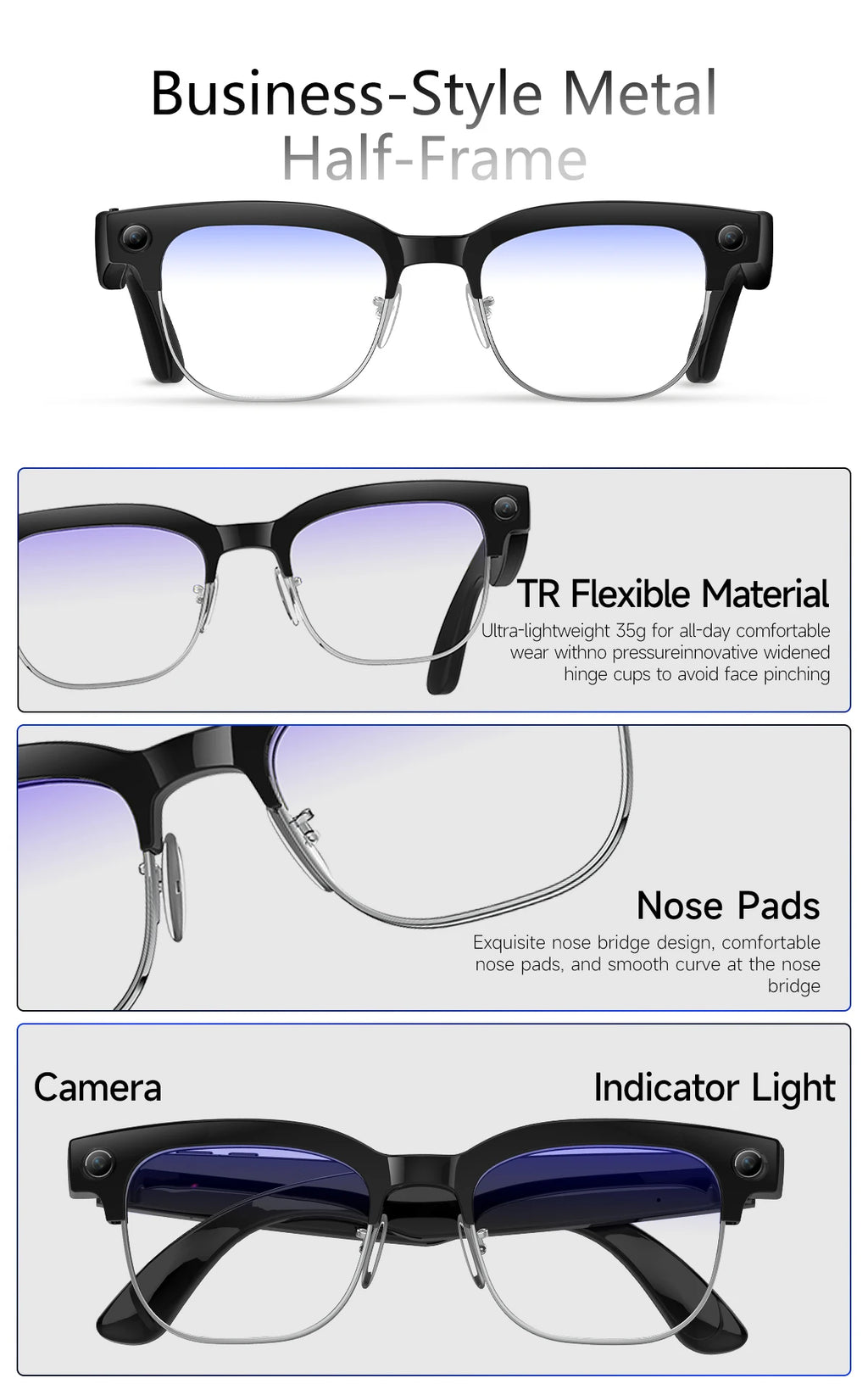 New Upgrade 800W Pixel Smart Glasses With Camera Video Recording AI Photo Recognition Call Language Translation Voice Sunglasses