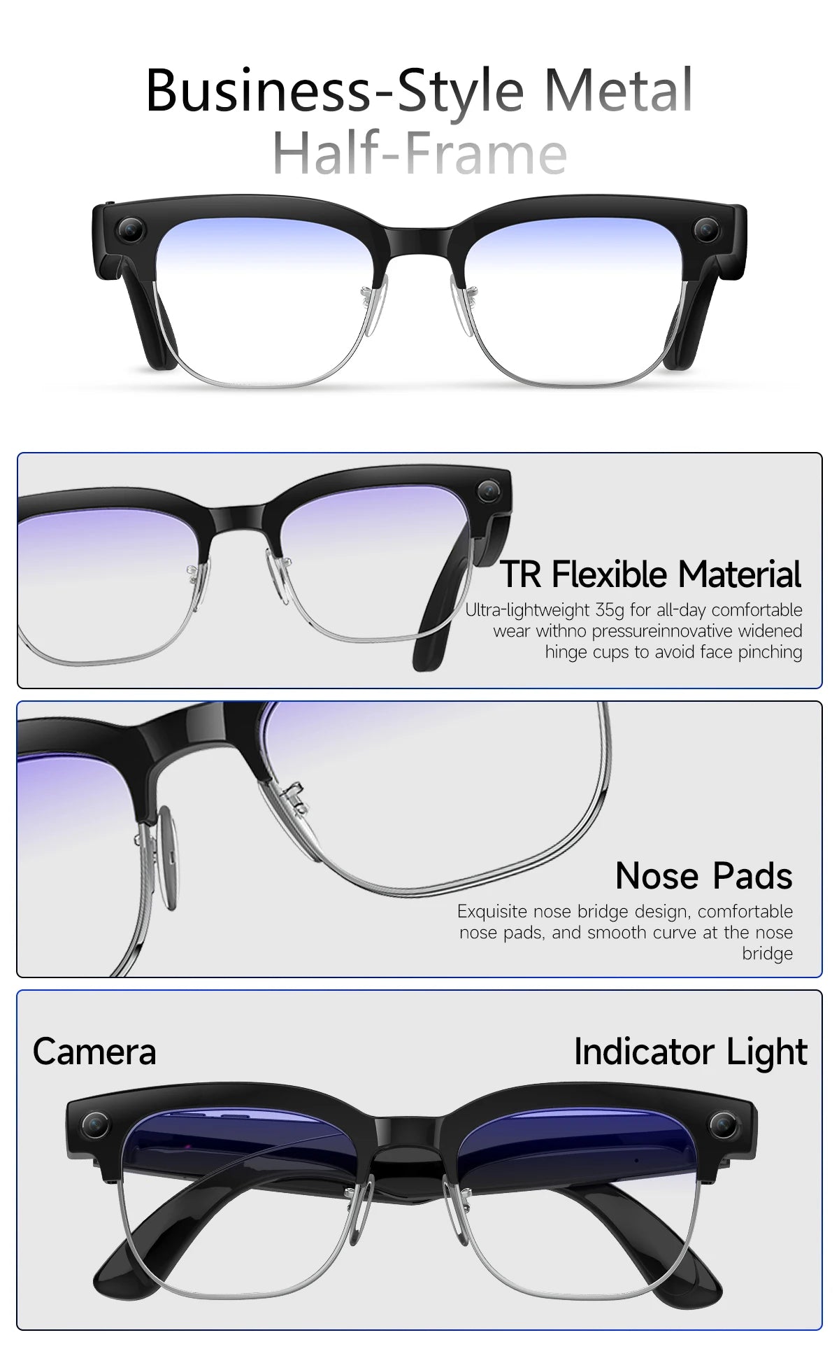 New Upgrade 800W Pixel Smart Glasses With Camera Video Recording AI Photo Recognition Call Language Translation Voice Sunglasses