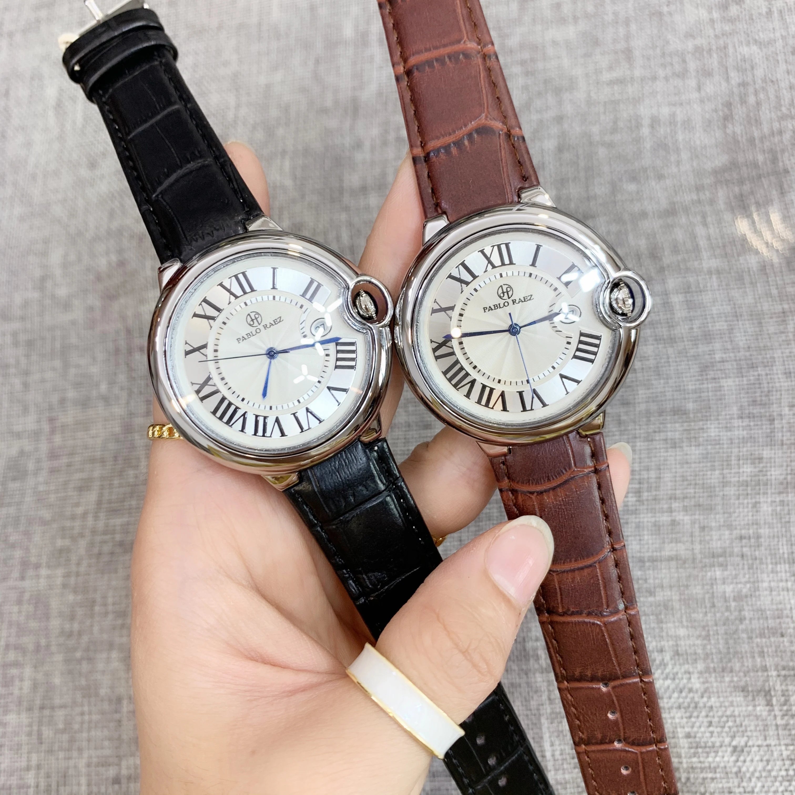 Pablo Raez Couple Watch for Men Women Reloj Mujer Man Quartz Wristwatch Male Simple Leather Strap Ladies Roman Numerals Clock