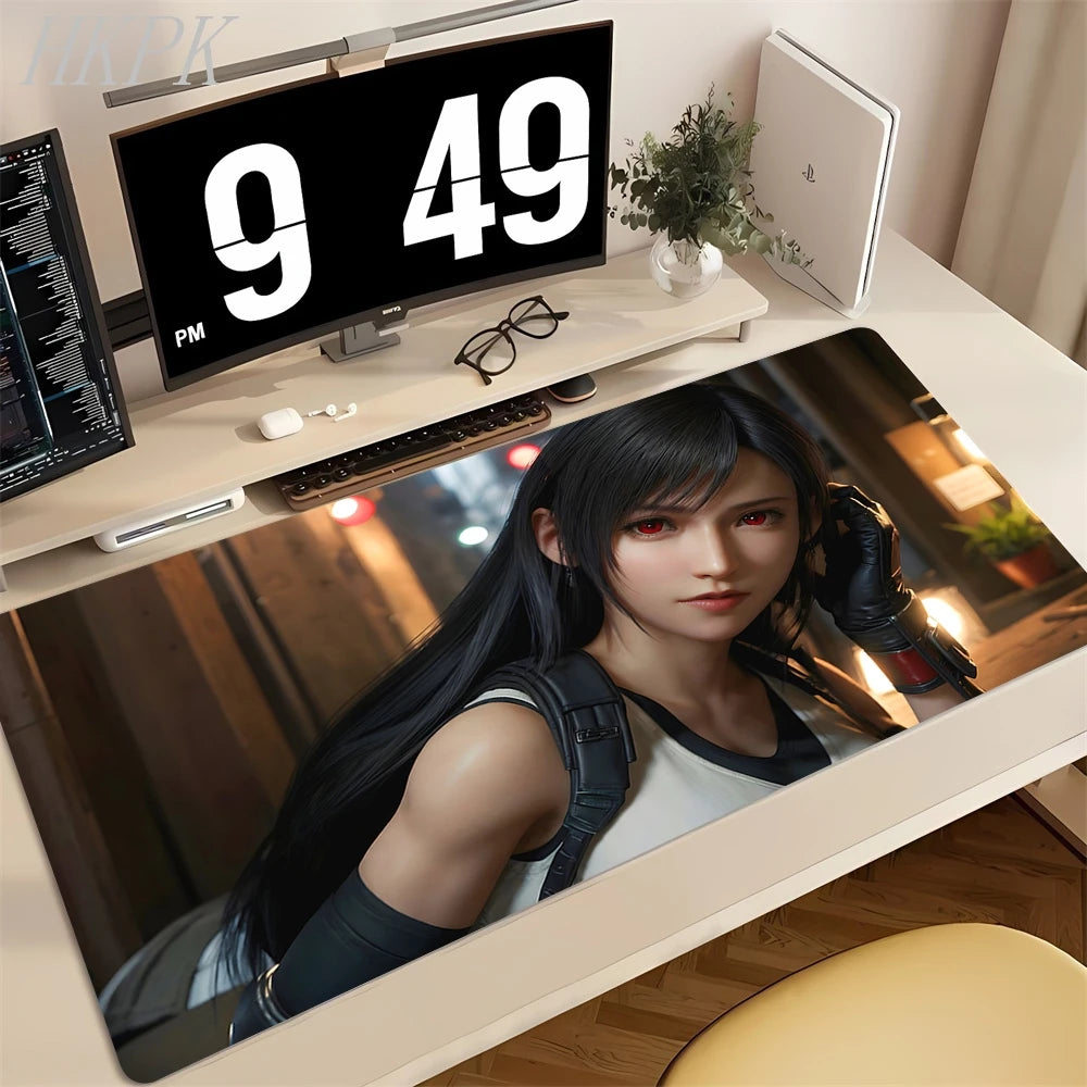 Playmat Final Fantasy Aerith Tifa Natural Rubber Deskmat Stitched Edges Mousepad Gaming Table Office Accessory Game Mouse Mats