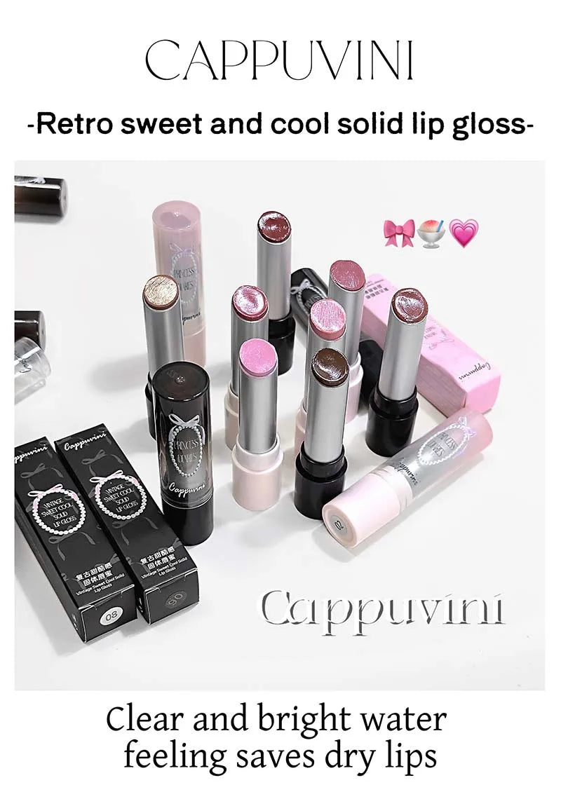 Pink Crystal Mirror Glass Solid Lip Gloss Round Tube Water Light Jelly Lipstick Moisturizing Clear Lip Glaze Nude Brown Lip Tint