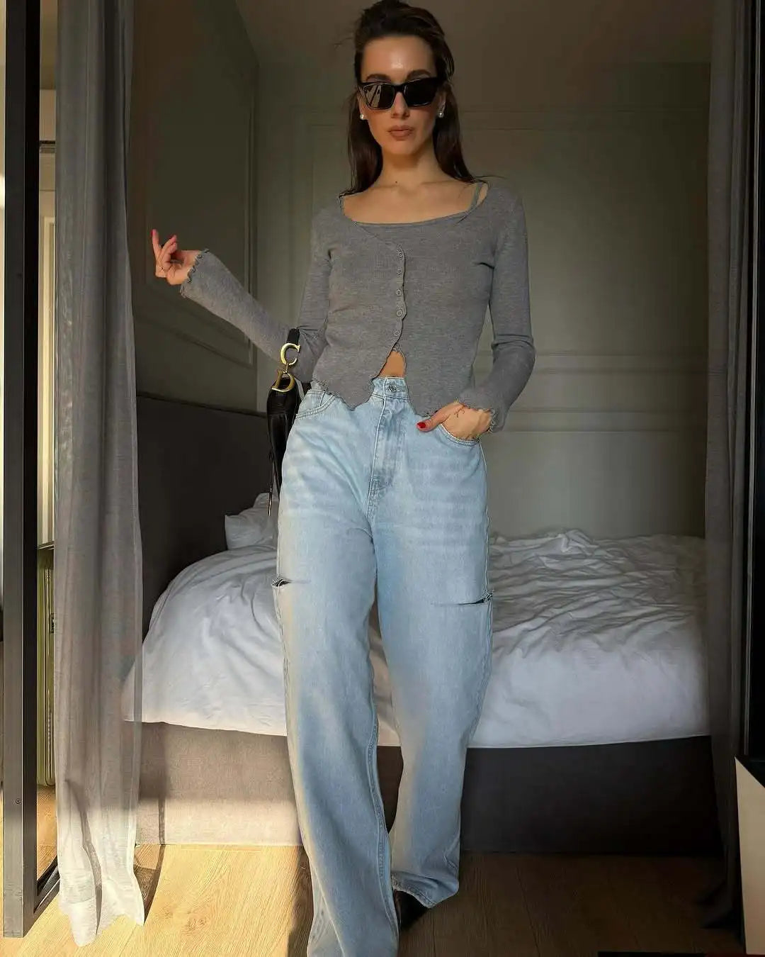 TARUXY Fashion Splice Knitted T shirt Cardigan Women's Slim Long Sleeve Single Breasted Sweater Top Female Casual Solid Outwear