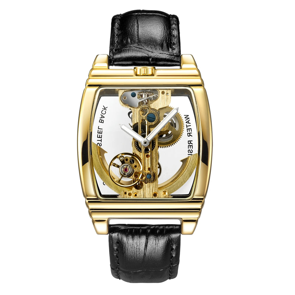 Luxury Transparent Automatic Mechanical Men Watch Steampunk Skeleton Gear Self Winding Leather Men's Clock Watches montre homme