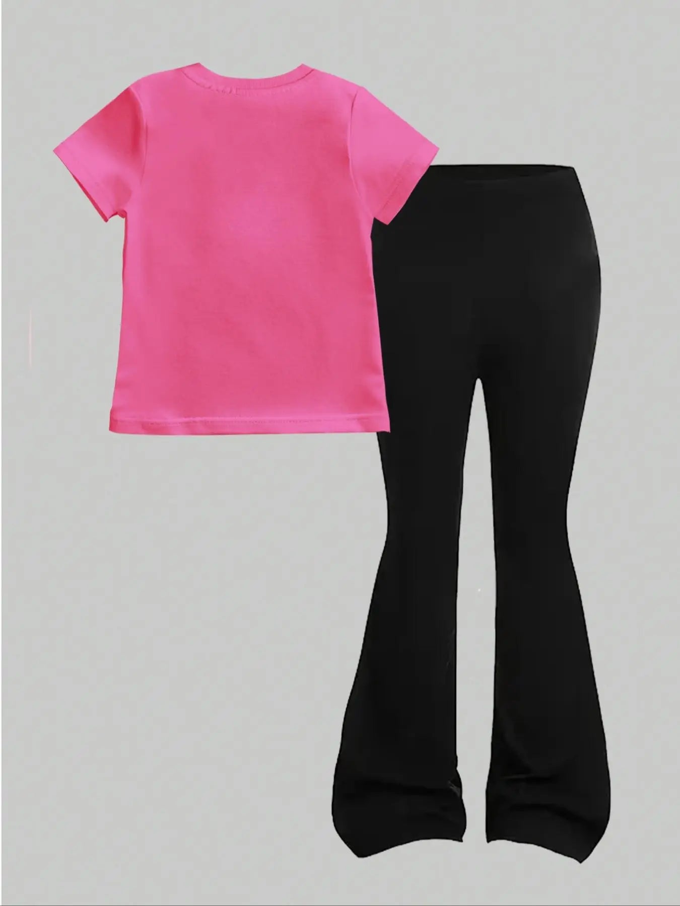Girls' Summer Casual Outfit: Regular Short-Sleeve Top + Black Flared Long Pants Two-Piece Set with Capybara and Pufferfish Print, Cute and Stylish, Suitable for Girls Aged 4-12, Versatile for Home and Outdoor Wear