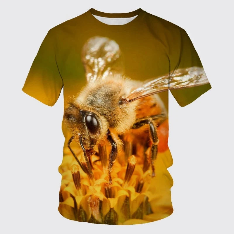 Summer New Casual Bee Pattern Men's Printed T-shirt Street Pop Hip Hop Personalized Round Neck Comfortable Short Sleeve