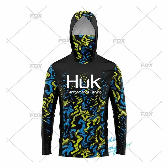 HUK Fishing New Fishing Shirts Upf 50 Long Sleeve Hooded Face Cover Camisa Pesca Tops UV Protection Fishing Face Mask Clothes