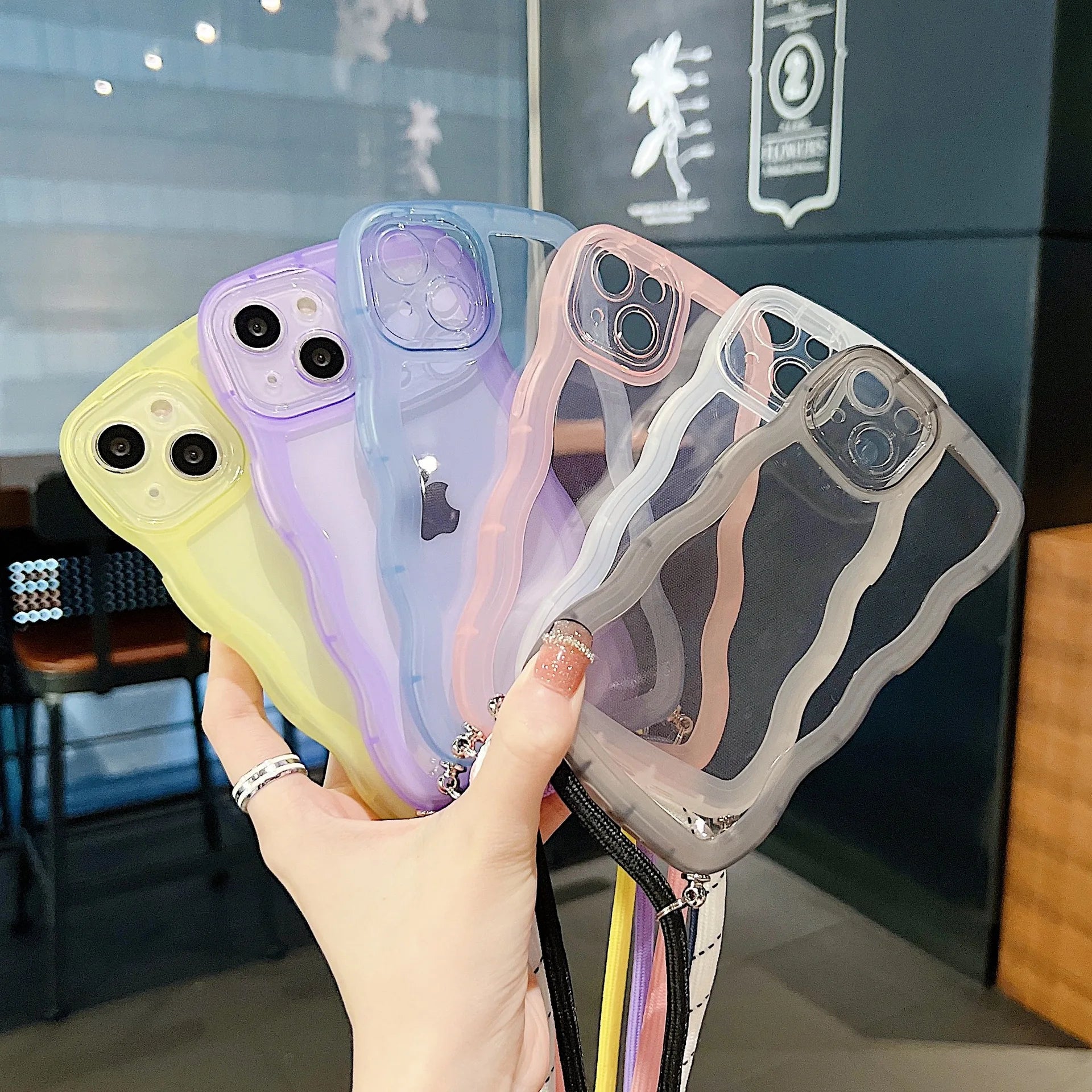 Crossbody Necklace Strap Lanyard Cord Phone Case For iPhone 17 16 15 14 13 12 11 Pro Max XR XS 7Plus Soft Cute Curly Wave Cover