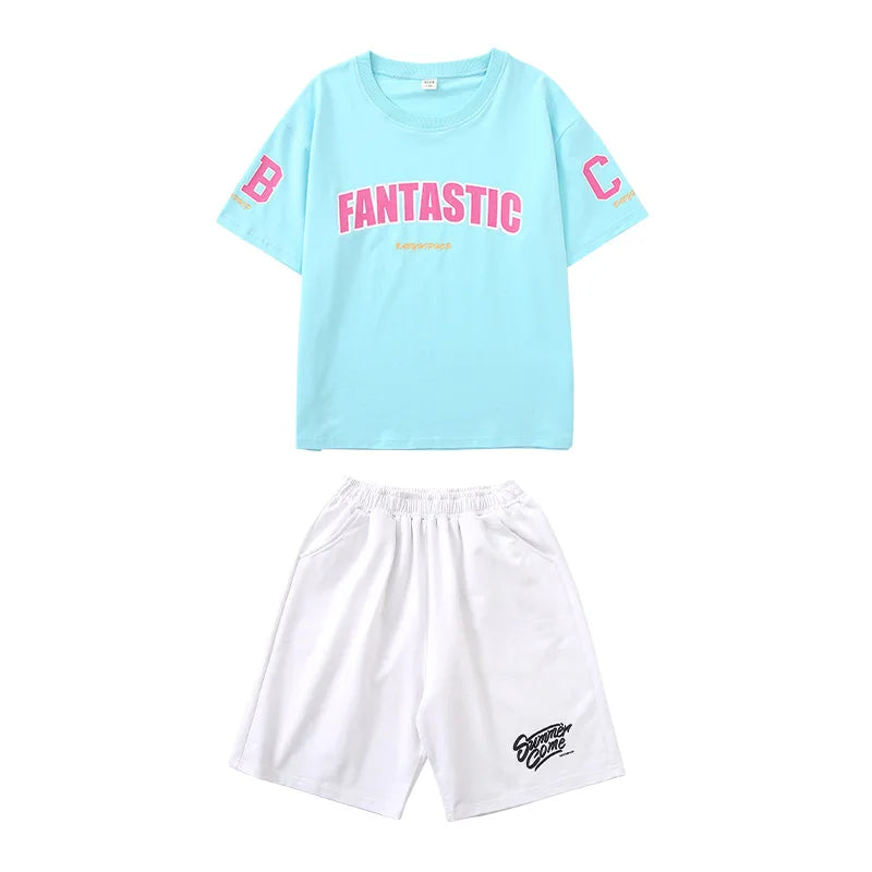 Boys Street Dance Blue T-shirt Shorts Girls Hip Hop Crop Top Skirt Outfits Kids Summer Costume Clothes Sets Children Streetwear
