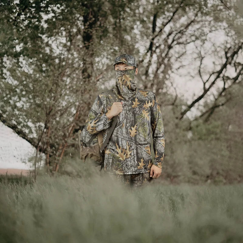 Summer sunscreen fishing clothing, hunting camouflage tops, field photography bird watching long sleeve crew neck t-shirt