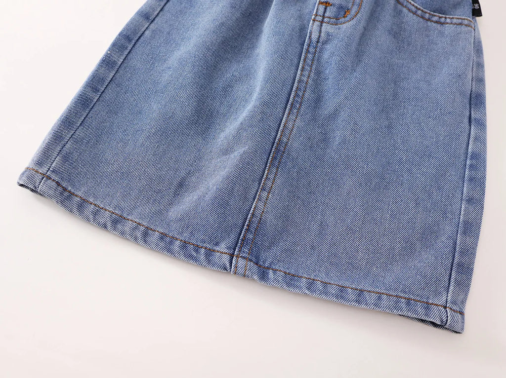 2025 Spring/Summer New Arrival Girls' Denim Pencil Skirt, Soft Washed Korean Style Baby Girl High-Waisted Skirt