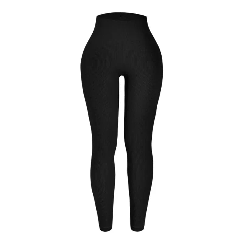 Women Thread Solid Leggings Seamless Knit Yoga Leggings Gym Workout Running Stretchy High Waist Hip Liftting Skinny Gym Tights
